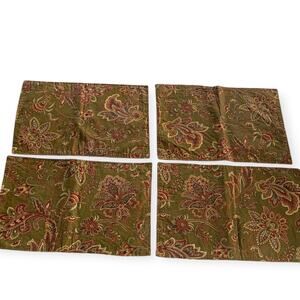 Set of 4 Placemats Boho Paisley Floral Olive Green Burgundy Gold